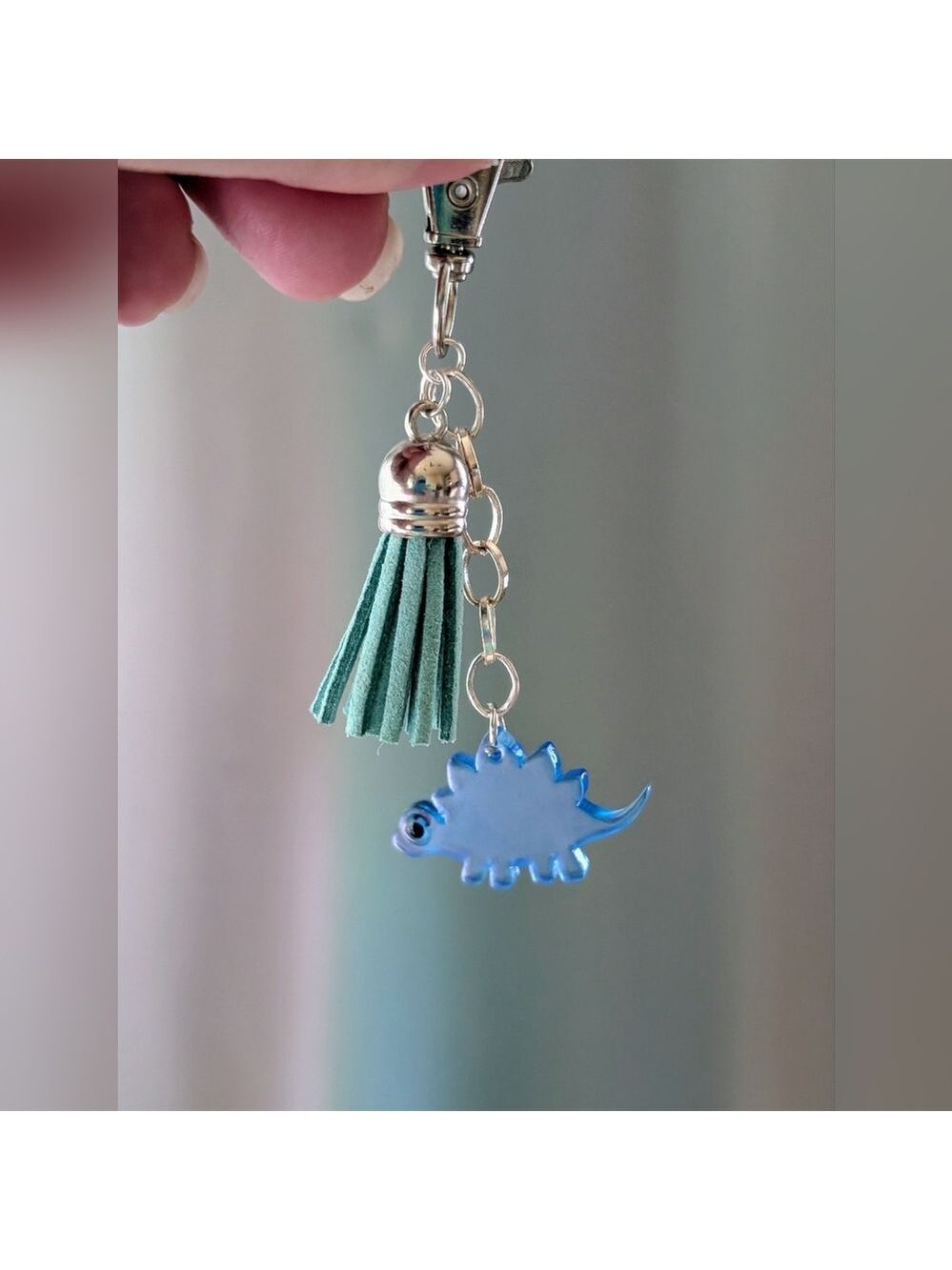 Blue Dinosaur Bag Charm with Tassel - Picture 2 of 4